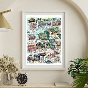 La Condesa La Roma Aquarelle | Oeuvre de Mexico | La Condesa Arte Carte | Parque México Parque España | Tableau mural Mexico La Roma