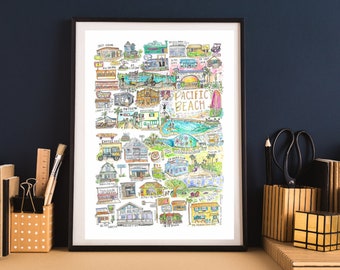 Pacific Beach watercolor poster print | San Diego poster | Pacific Beach gift | Pacific Beach painting | La Jolla watercolor poster