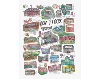 Brattleboro Vermont watercolor poster | Southern Vermont Artwork | Brattleboro VT artwork | Guilford Putney Dummerston Vermont painting