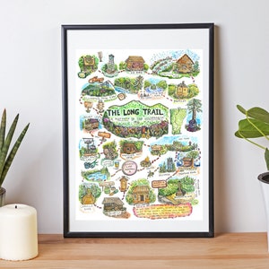 Póster de acuarela del Sendero Largo de Vermont / Mapa del Sendero Largo de Vermont / Mapa de senderismo de Vermont / Montañas Verdes de Vermont / Burlington, VT