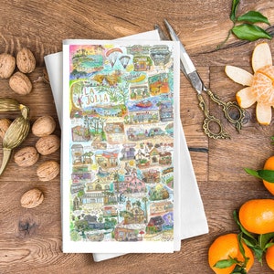 La Jolla tea towel | San Diego tea towel | UCSD tea towel | La Jolla Kitchen towel | San Diego Kitchen Towel | La Jolla Watercolor towel