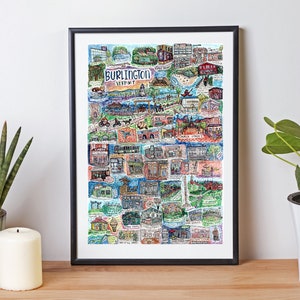 Burlington Vermont watercolor art poster | Vermont watercolor poster | University of Vermont | Church Street Art |  Champlain College art
