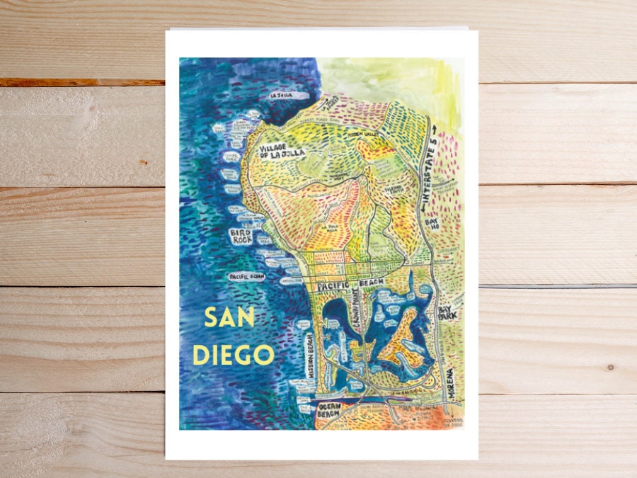 San Diego Map Poster San Diego Artwork Map San Diego Wall Art Pacific