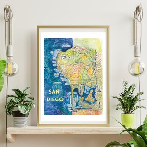 San Diego Map Poster | San Diego Artwork Map | San Diego Wall Art | Pacific Beach La Jolla Ocean Beach Bird Rock Ocean Beach Multiple sizes
