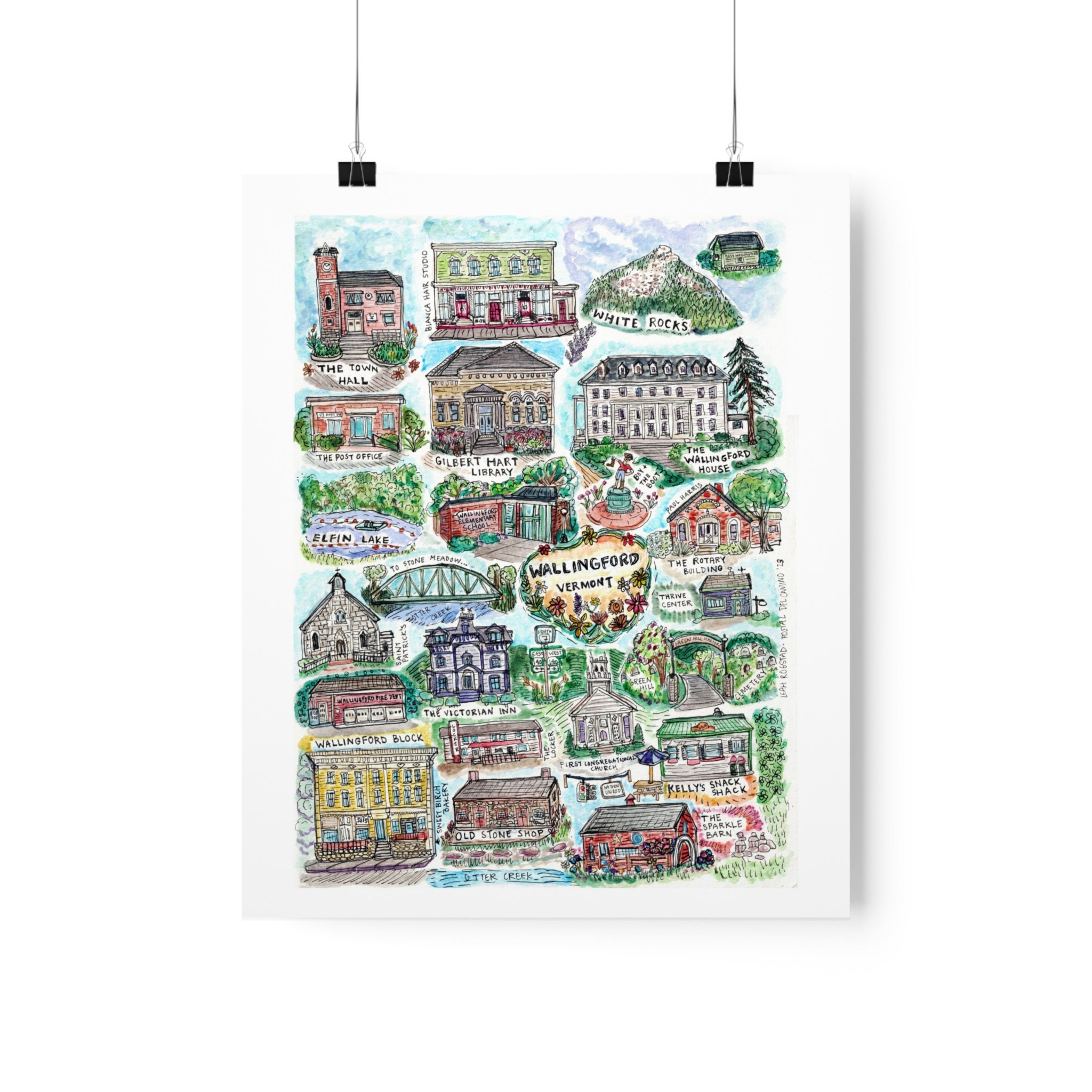 Wallingford Vermont Art Poster Wallingford Vermont Watercolor Gift