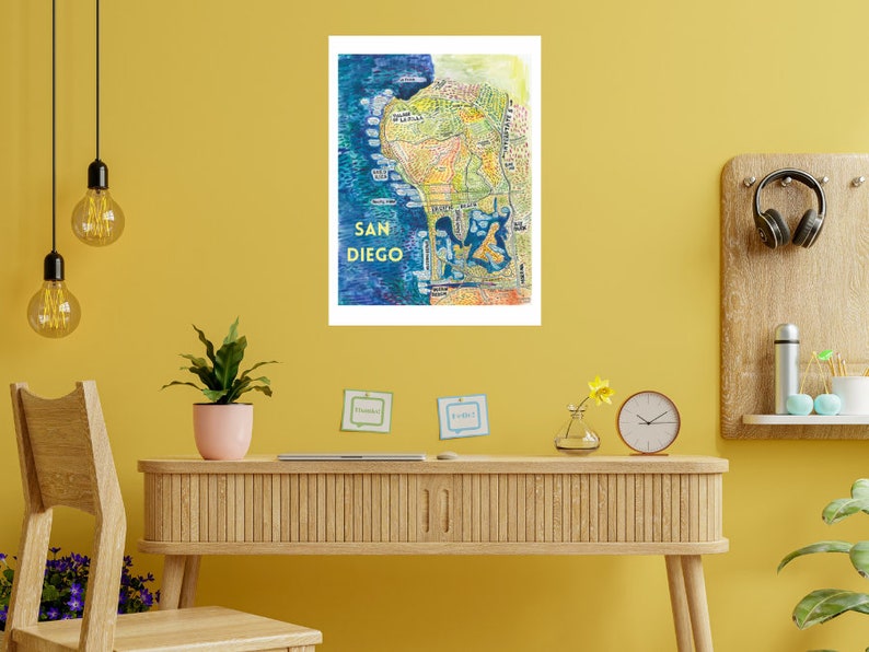 San Diego Map Poster San Diego Artwork Map San Diego Wall Art Pacific