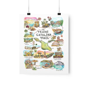 Trans Catalina Trail-aquarelposter | Trans Catalina-routekaart | Wandelkunst Californië | Catalina Island-schilderij | Eilandwandeling Catalina