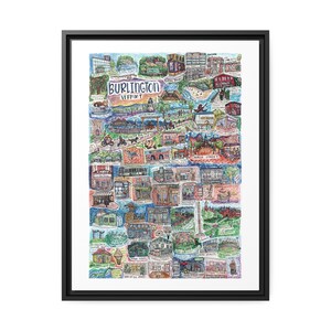 Burlington Vermont Framed Canvas Watercolor | Burlington Vermont art canvas framed | Vermont watercolor print framed | University of Vermont