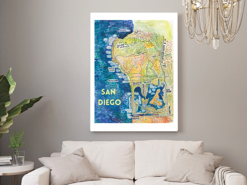 San Diego Map Poster San Diego Artwork Map San Diego Wall Art Pacific