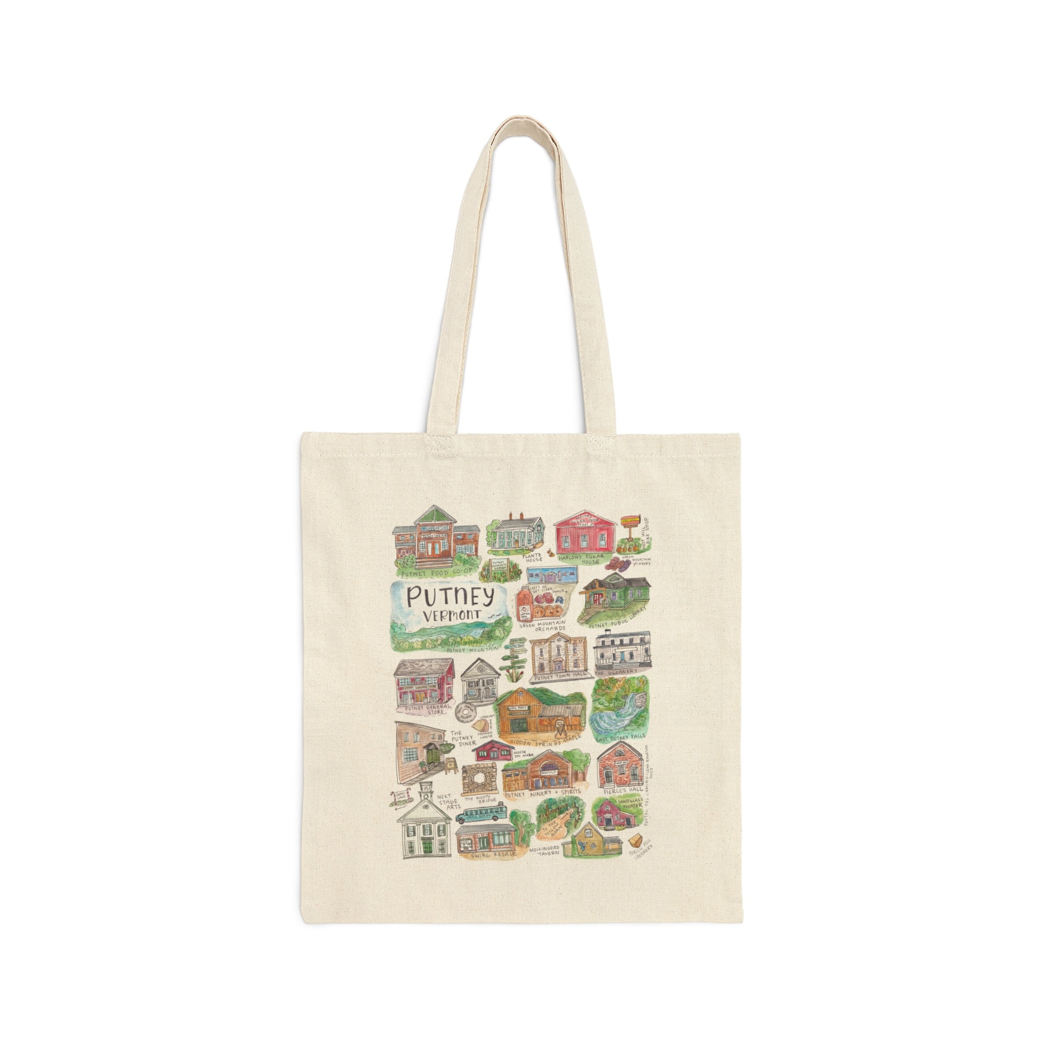 Putney Vermont Canvas Bag | Putney Vermont tote bag | Brattleboro Vermont artwork | Vermont watercolor painting bag | Southern VT artwork