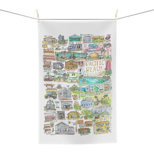 Pacific Beach San Diego tea towel | Pacific Beach gift | San Diego Pacific Beach La Jolla tea towel art