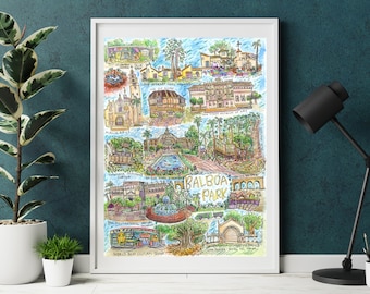 Balboa Park Sights Print | Wall Art Gift San Diego | San Diego Balboa Park poster | Balboa Park artwork | Balboa Park Watercolor