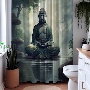 Zen Waterproof Shower Curtain Green Bamboo Candle Black Zens Stone Spa  Bathroom Decor 4-Piece Set