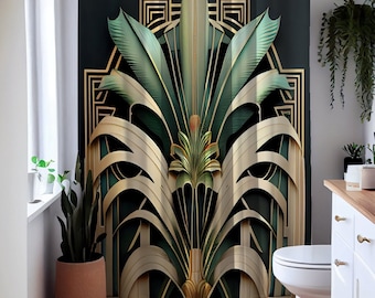 Shower Curtain - Art Deco Isles | Polyester | Flower Pattern | Botanical | Tropical | Beach | Art Deco | Botanical | Bathroom