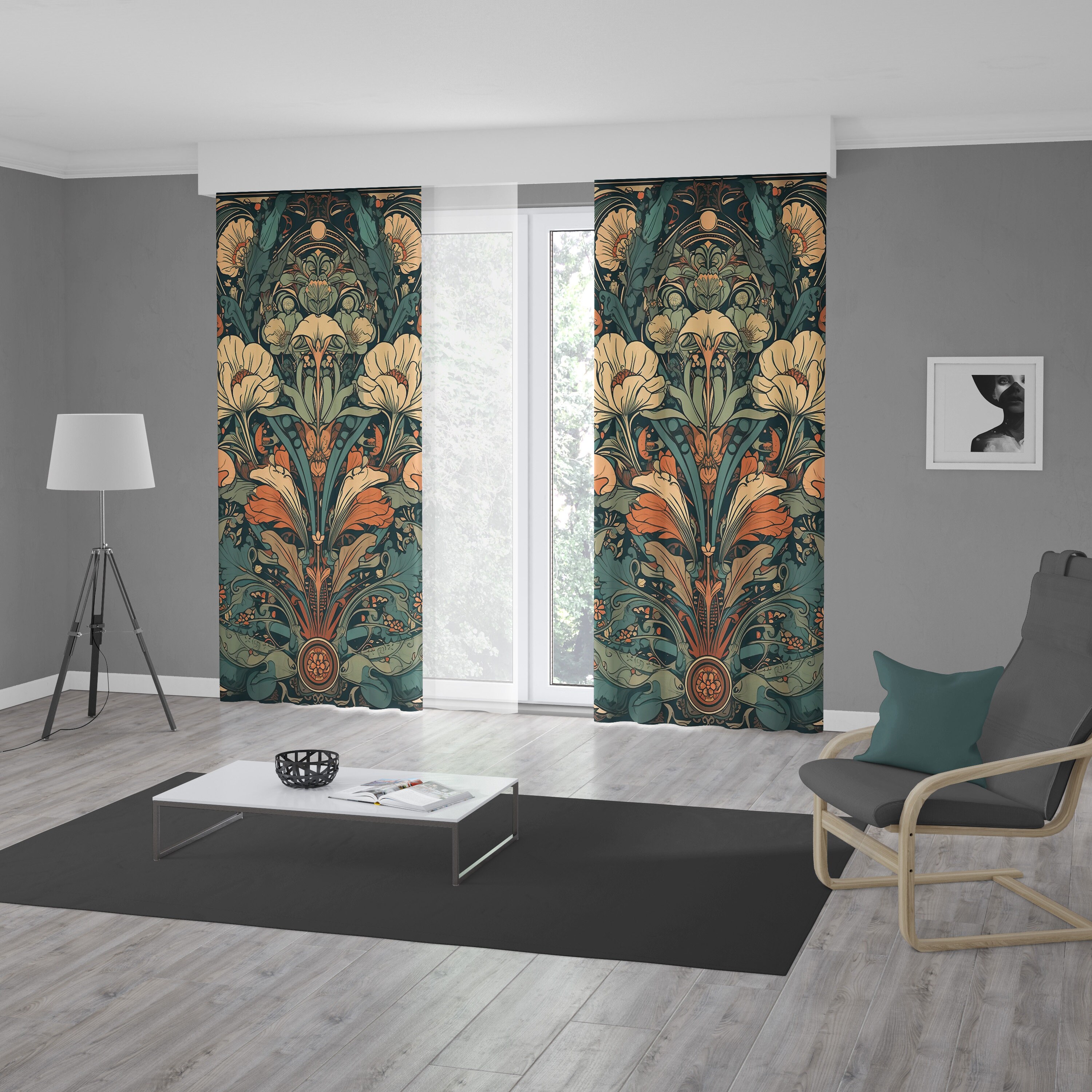 Art Deco Window Curtain Artistic Movement Drape Geometric Etsy