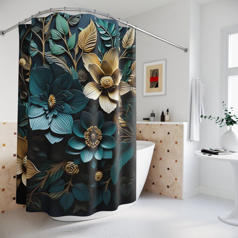 Gold Leaf Art Deco Shower Curtain Artistic Movement Floral Etsy