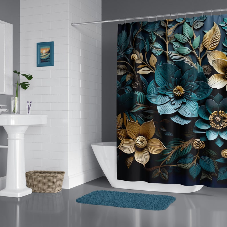 Gold Leaf Art Deco Shower Curtain Artistic Movement Floral Etsy