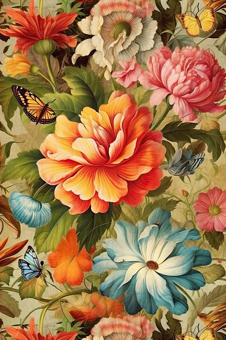 Decoupage Flowers and Butterflies Vintage Floral Digitally Etsy