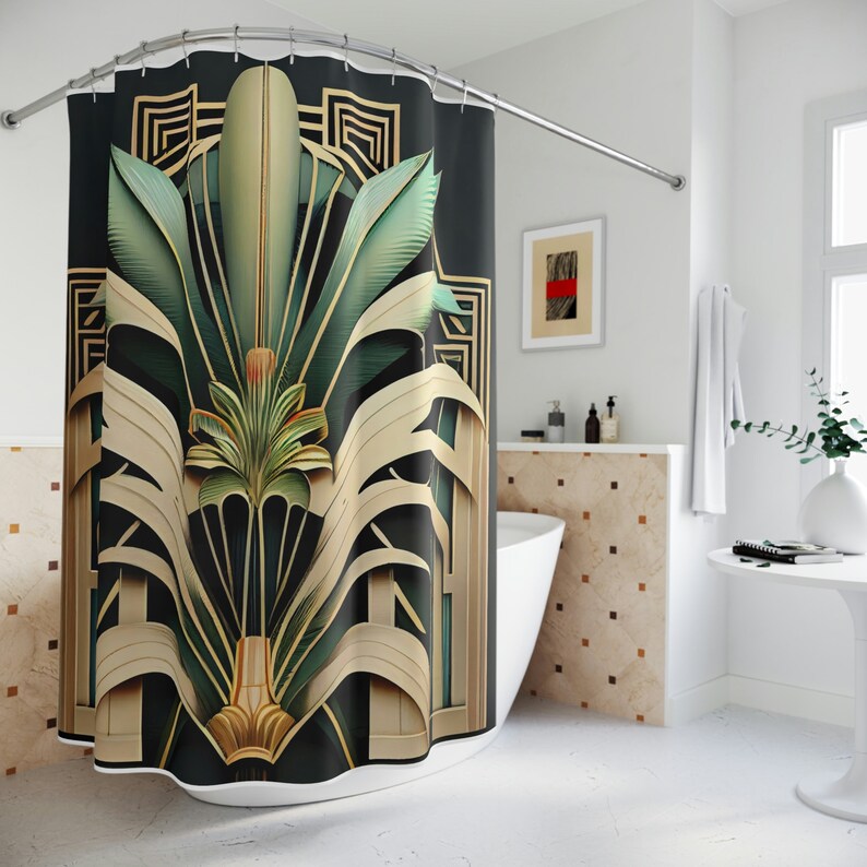 Shower Curtain Art Deco Isles Polyester Flower Pattern Etsy