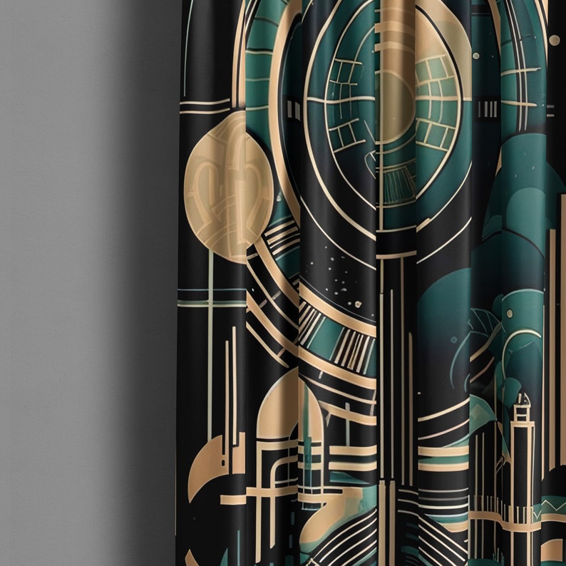 Art Deco Window Curtain, Artistic Movement Drape, Geometric Pattern