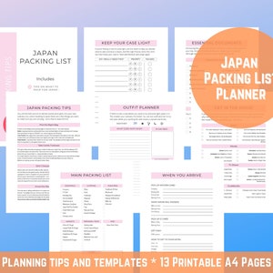 Japan Packing List Printable Planner. Tips to Pack Light For Japan by Japan Planning Experts. 13 Printable A4, PDF sheets