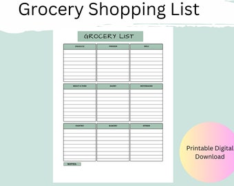Minimalist Grocery Shopping List, Weekly Checklist (Digital Download)