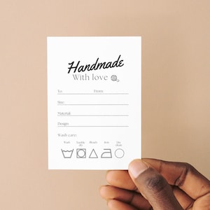 Printable Handmade Care Tag | Instant Download PDF Files | Care tags | Handmade Knitting & Crochet | Washing Instructions Labels | Gift tag
