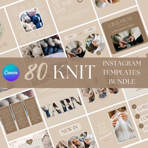 Canva Template: 80 Instagram Templates - Instagram Posts - Instagram Stories - Wolle und Stricken Social Media - Neutral minimalistisch
