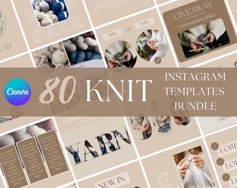 Plantillas de Instagram para tejer e hilar: 80 publicaciones neutrales para redes sociales (Canva)