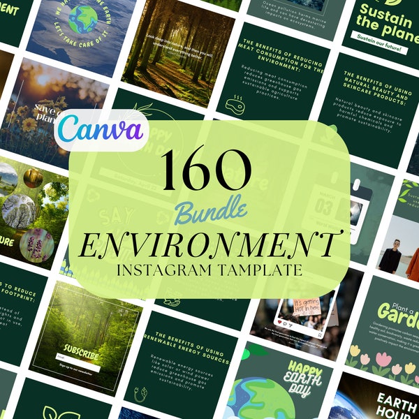 Milieubewustzijn Instagram-postbundel ⎜Duurzaamheid van sociale media⎜ Milieuvriendelijke Instagram⎜Milieu-inhoud ⎜Canva-sjablonen