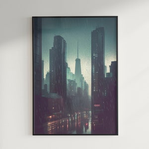Rainy City Skyline Digital Print