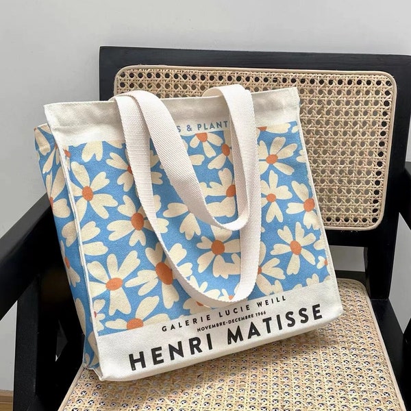 Henri Matisse Tote Bag, Painting Flowers Tote bag, Zippered Canvas Bag, Aesthetic Vintage Bag, Reusable bag, Large Capacity Tote Bag