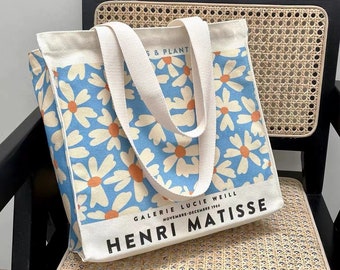 Henri Matisse Einkaufstasche, Gemälde-Blumen-Einkaufstasche, Canvas-Reißverschlusstasche, ästhetische Vintage-Tasche, wiederverwendbare Tasche, Einkaufstasche mit großer Kapazität