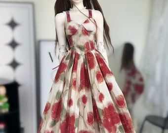 1/4 1/6 MSD YOSD BJD Doll clothes, red floral Bjd doll dress