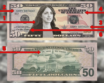 Tu cara en el dinero, Dinero para juegos, Billete de 50 dólares, Dinero para fiestas, Dinero personalizado, Dinero de juego, Billete de dólar personalizado, Dólar personalizado