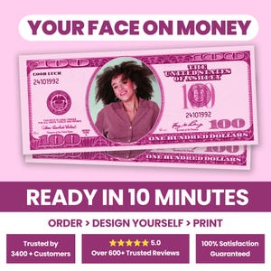 Editable 100 dollar bill, Your Face on Money, Pink Theme, Party Money, Custom Money, Play Money, Custom Dollar Bill, Personalized dollar