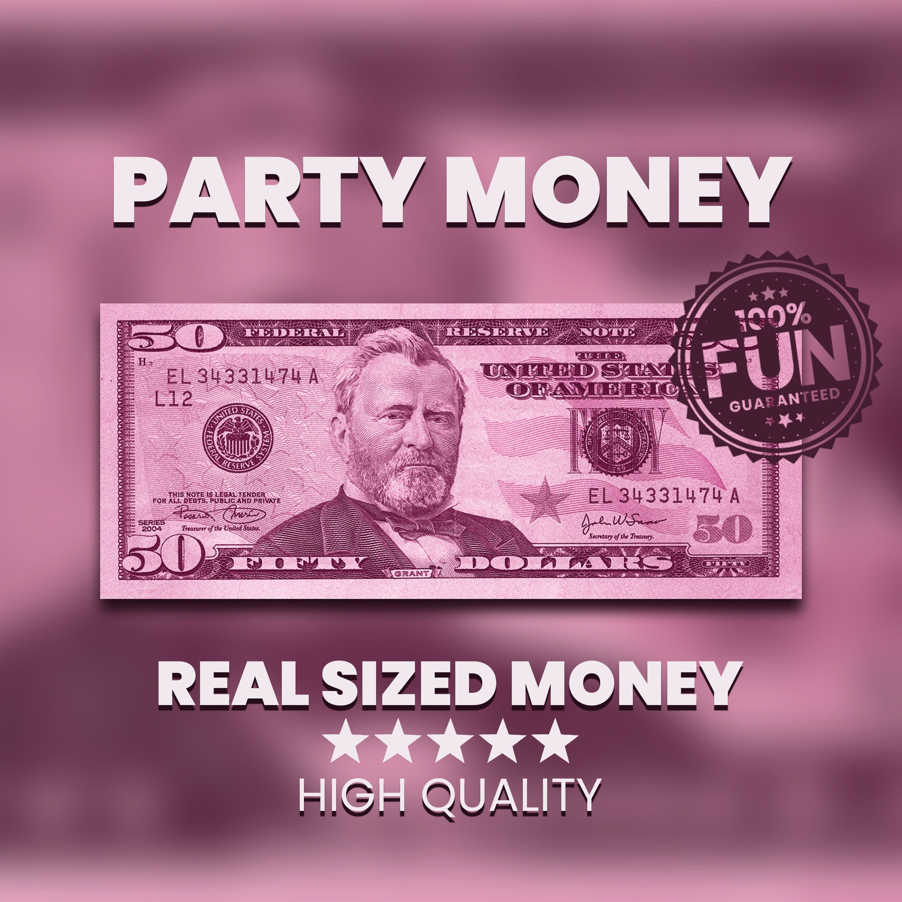 Pink 50 50 Dollar Bill Pink