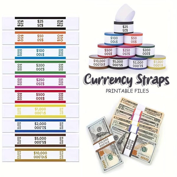 Geldbanden voor contant geld, valutariemen, geldriemen voor rekeningen, geldbanden, dollarbiljetverpakkingen om contant geld te organiseren, 10 kleuren