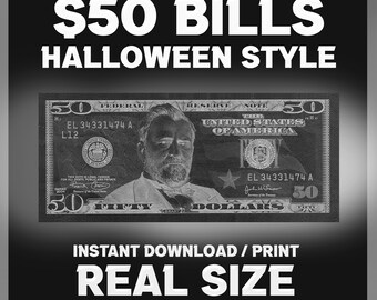 Halloween 50 Dollar Bills, Black And White Custom Bills, Halloween Gift, Spooky Season