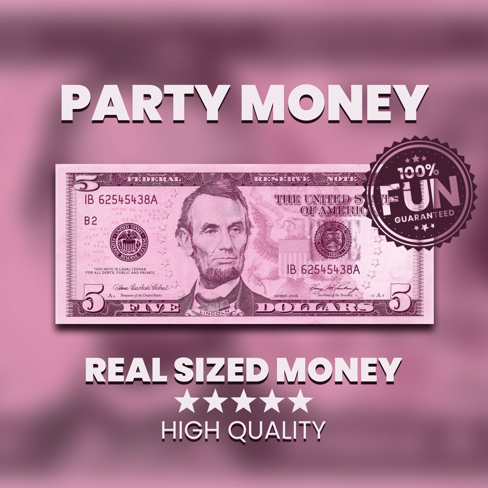 Printable Pink 5 Dollar Bill, Party Money (PDF) Etsy