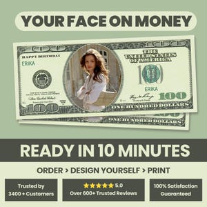 Editable 100 dollar bill, Your Face on Money, Game Money, Party Money, Custom Money, Play Money, Custom Dollar Bill, Personalized dollar