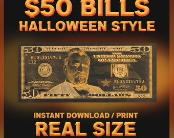 Halloween 50 Dollar Bills, Black And Orange Custom Bills, Halloween Gift, Spooky Season