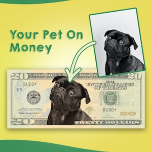 Personalized Money Using Pet Photo, Game Money, 20 dollar bill, Party Money, Custom Money, Custom Dollar Bill, Digital Delivery