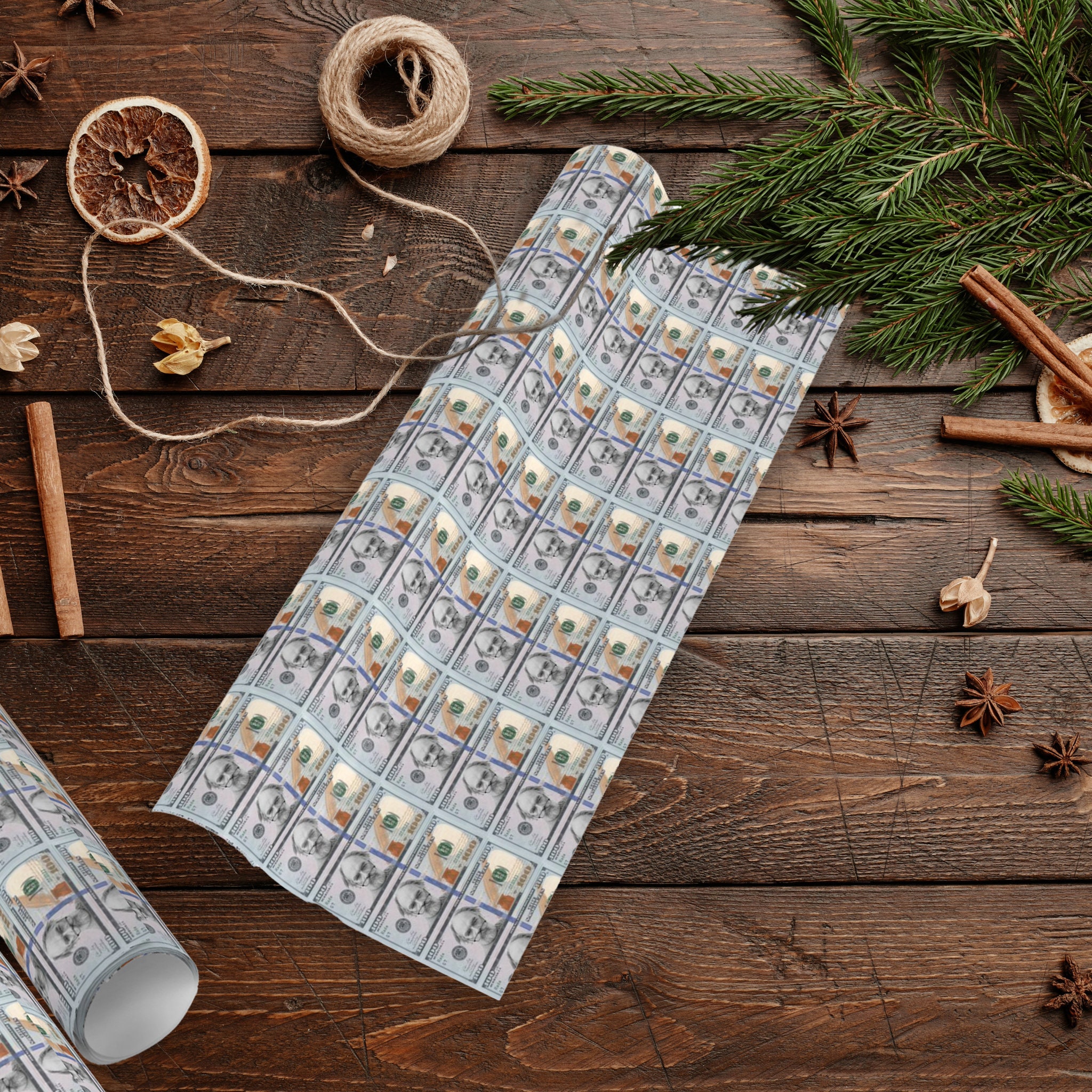 Gift Wrapping Paper Your Face on Money, 100 Dollar Bill, Christmas ...
