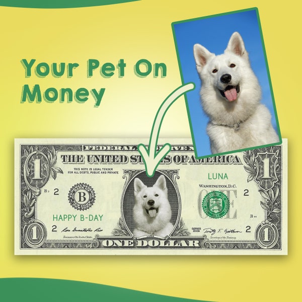 Personalized Money Using Pet Photo, Game Money, 1 dollar bill, Party Money, Custom Money, Custom Dollar Bill, Digital Delivery