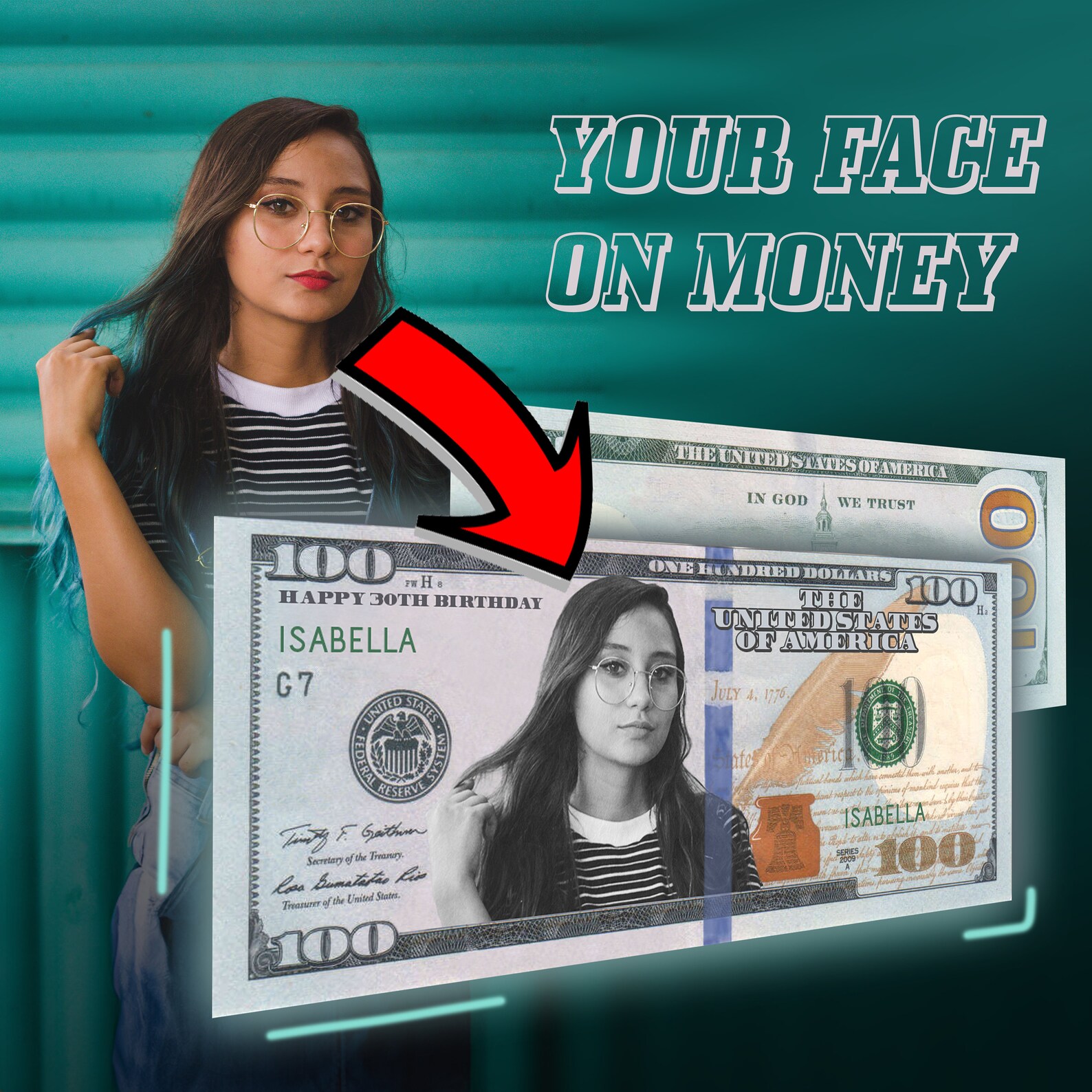 Custom Personalized 100 Dollar Bill, Graphic Edit, Personalised Gift ...