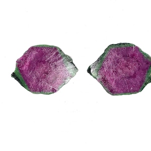 Paar natuurlijke robijn in zoisietschijven, 308 karaat bijpassende robijn-anyolietschijven, unieke edelsteenschijven met natuurlijk patroon voor sieraden en draadomwikkeling