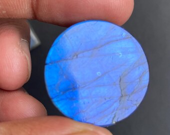 Cabujón de labradorita azul natural brillante de 45 quilates / Piedra preciosa suelta redonda de cristal curativo de 26 mm para la fabricación de joyas / 7 mm de grosor, alto brillo.