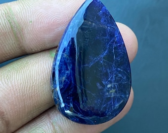 Cabujón de sodalita azul natural de 34 quilates / 24x38x6 mm, gema en forma de lágrima / Piedra suelta azul intenso para engaste con alambre, joyería colgante y cristal.