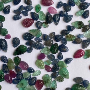 375 Carat Natural Gemstone Leaf Carving Lot, Emerald Ruby Sapphire Mixed Lot, Hand Carved Loose Gemstones, Jewelry Making Supplies, Wholesal